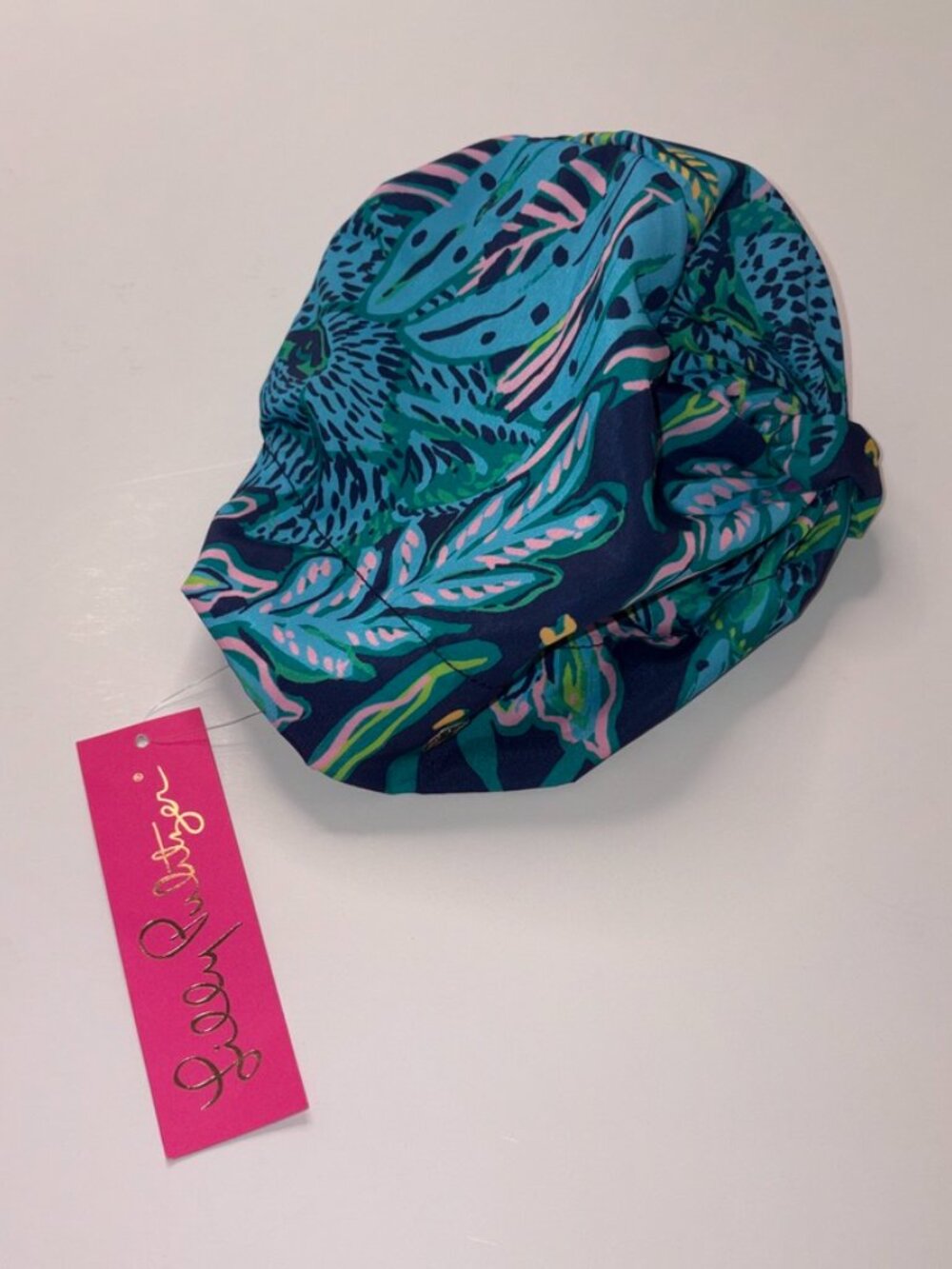 NEW NWT Lilly Pulitzer Low Tide Navy Catty Purrsonality Scrub Cap Bonnett Wrap